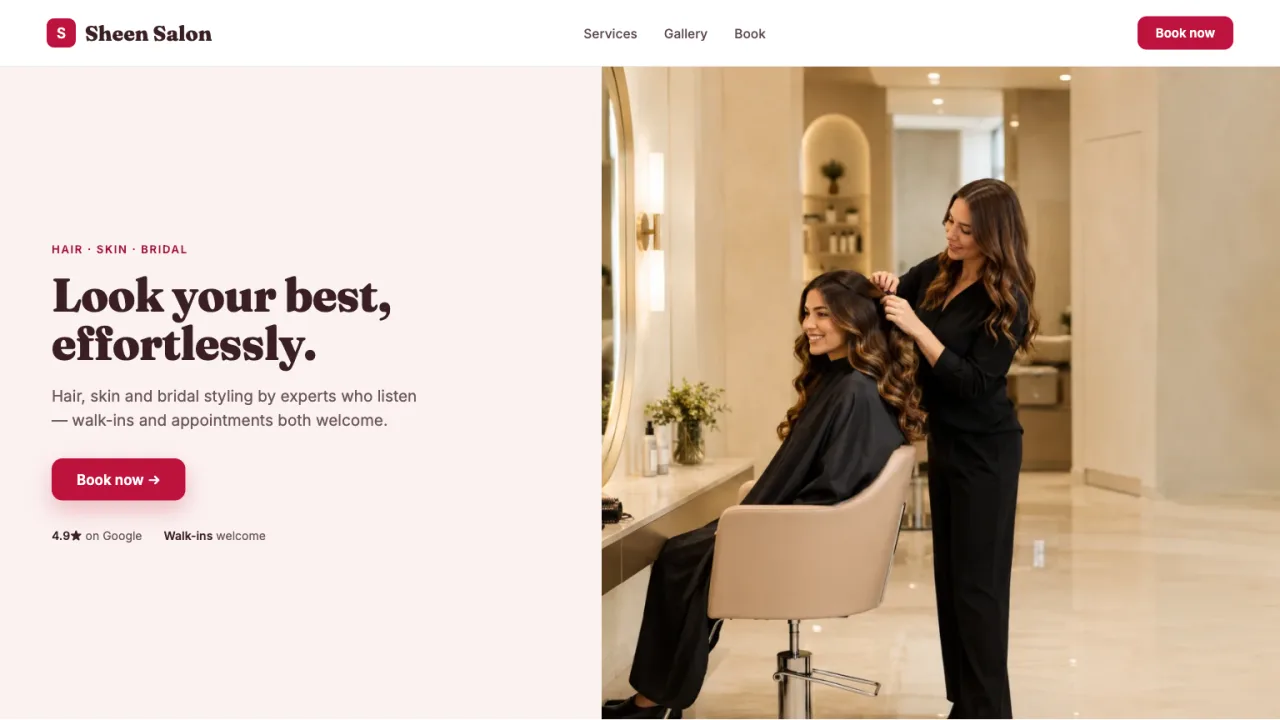 Sample homepage for a beauty salon