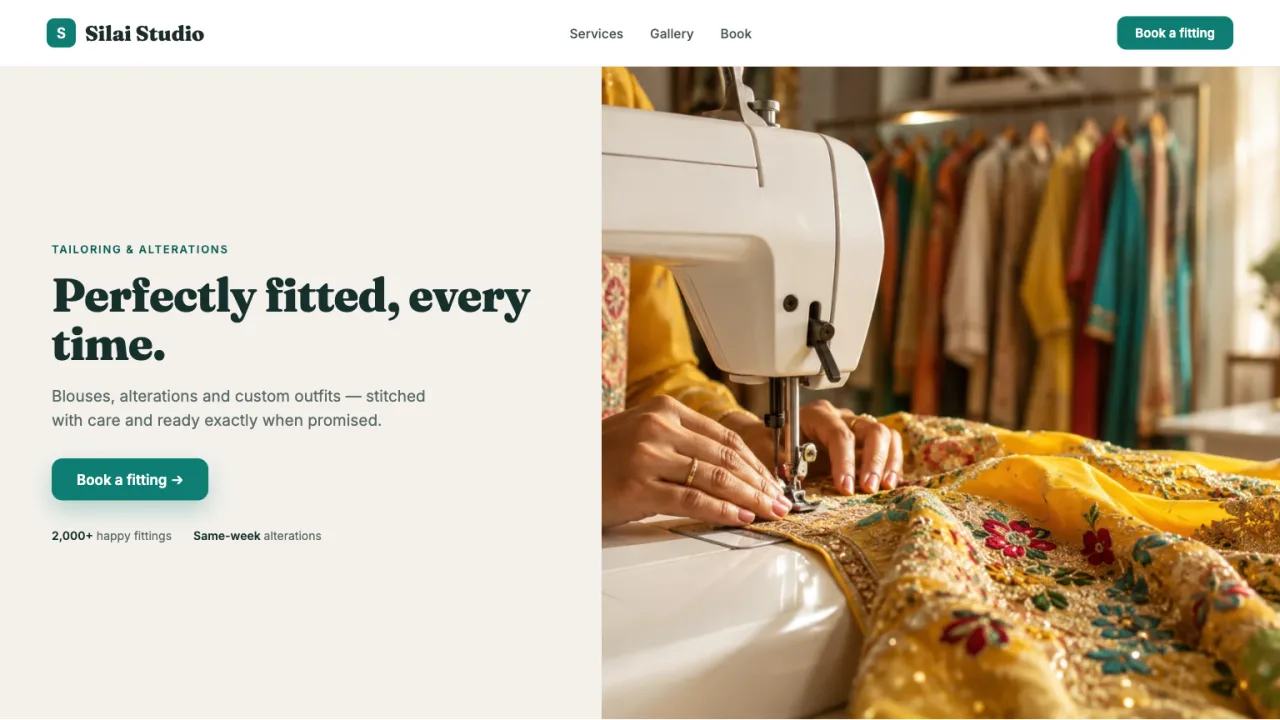 Sample homepage for a tailoring & alteration studio